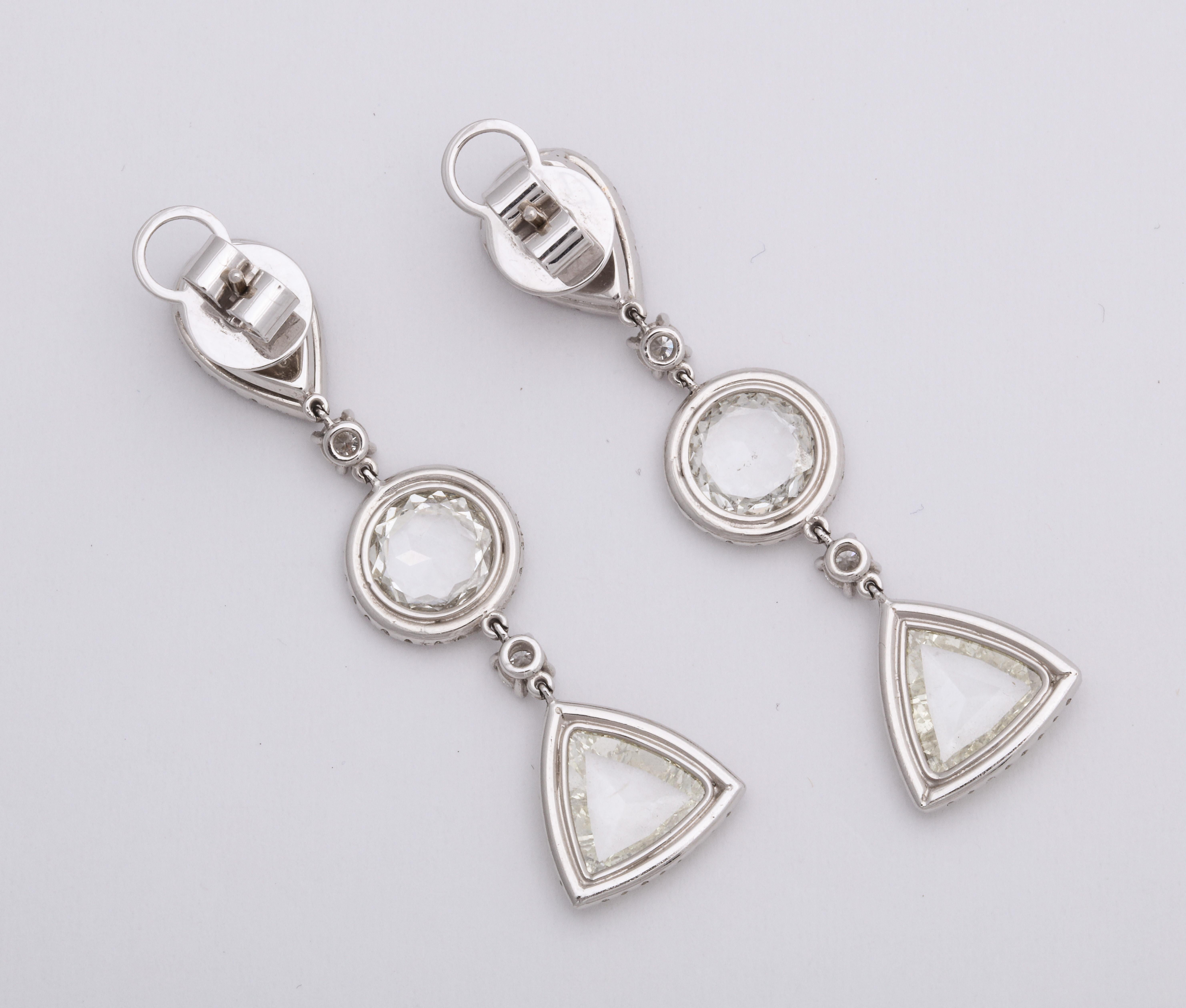 Rose Cut Diamonds and White Gold Ear Pendant Earrings For Sale 1
