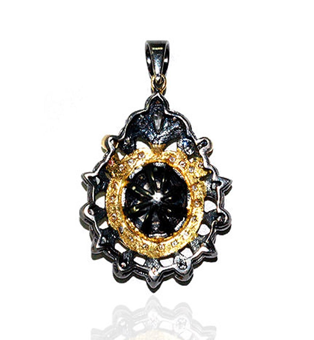 Contemporary Rose Cut Diamonds Two Color Pendant Made in 18k Gold & Silver For Sale
