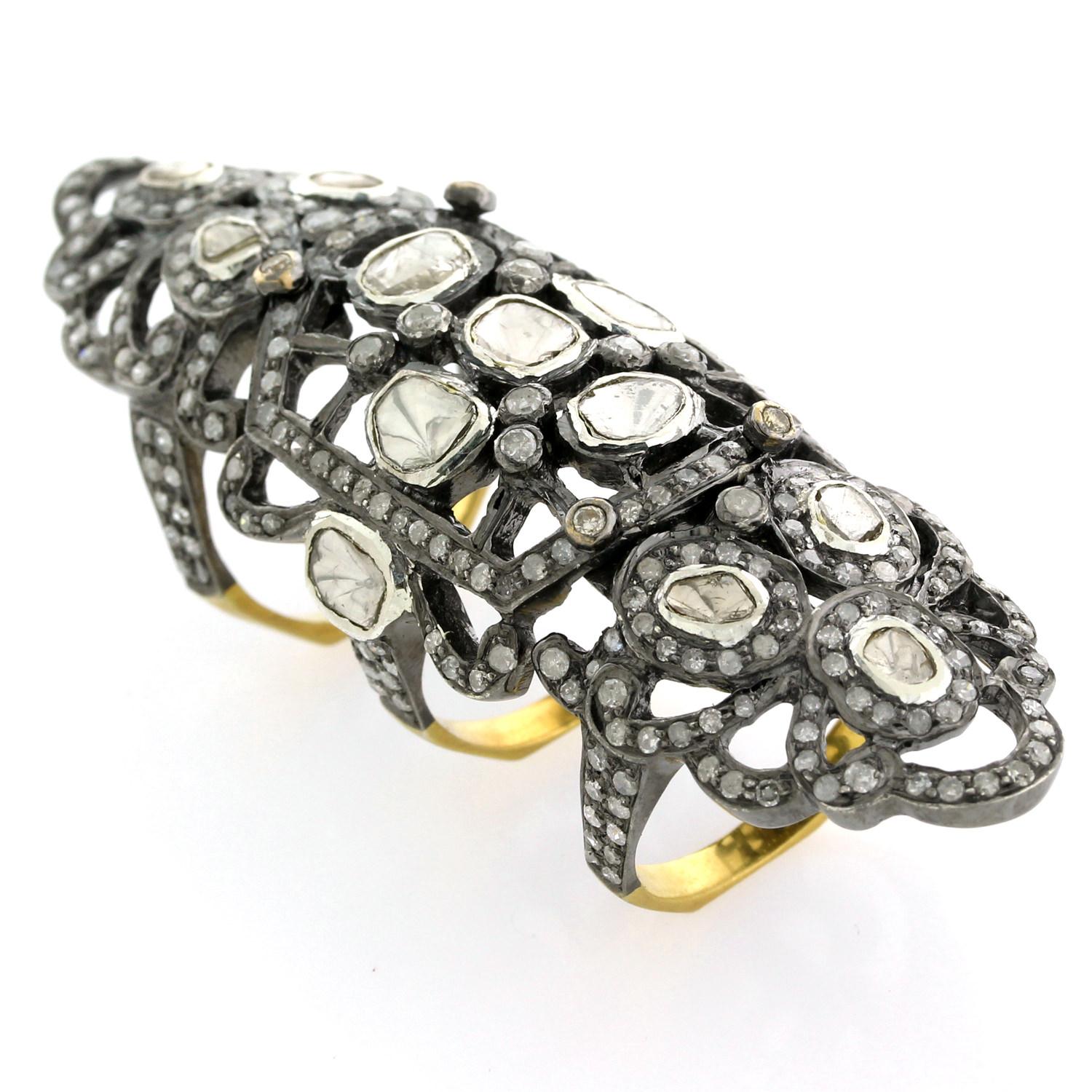 Schnupftabakring mit Diamanten im Rosenschliff aus 18 Karat Gold und Silber (Kunsthandwerker*in)