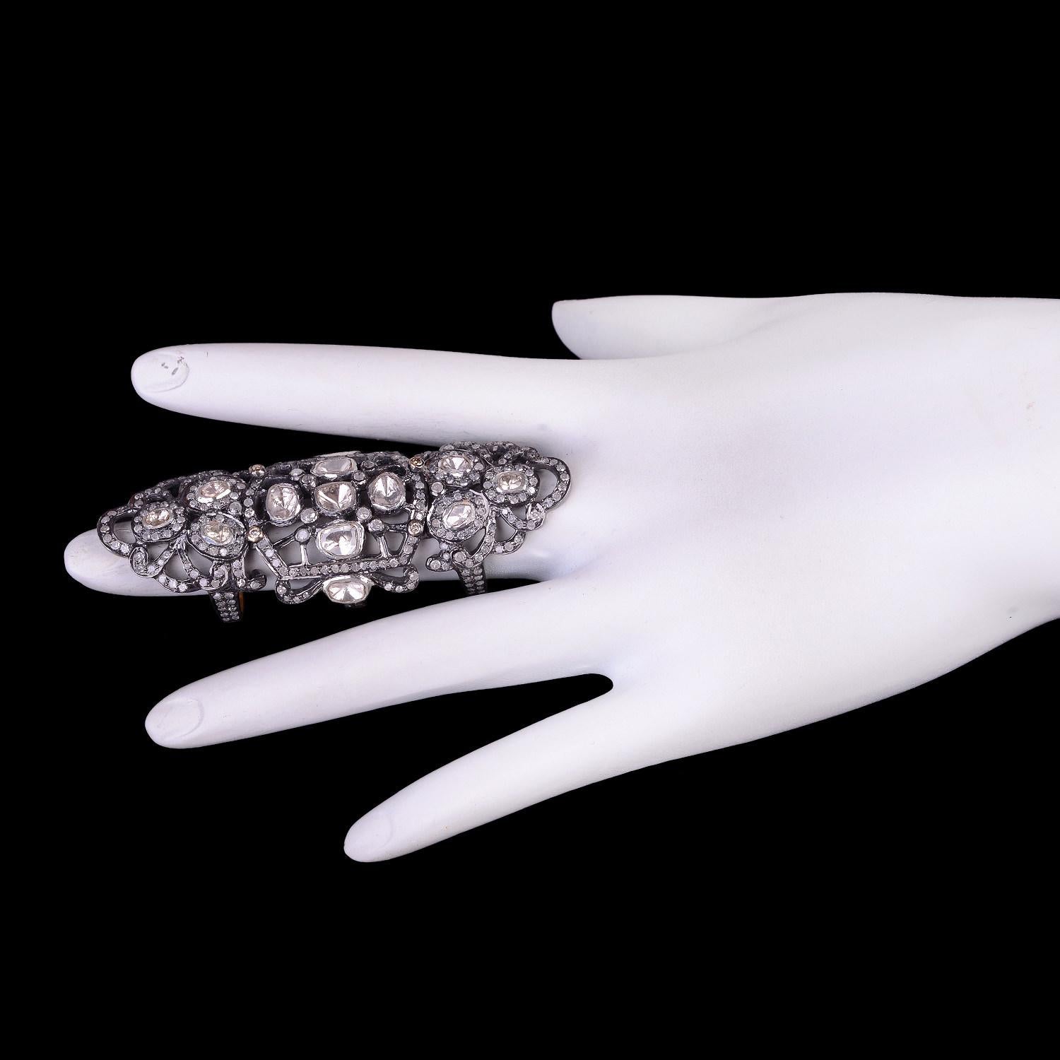 Schnupftabakring mit Diamanten im Rosenschliff aus 18 Karat Gold und Silber (Gemischter Schliff)