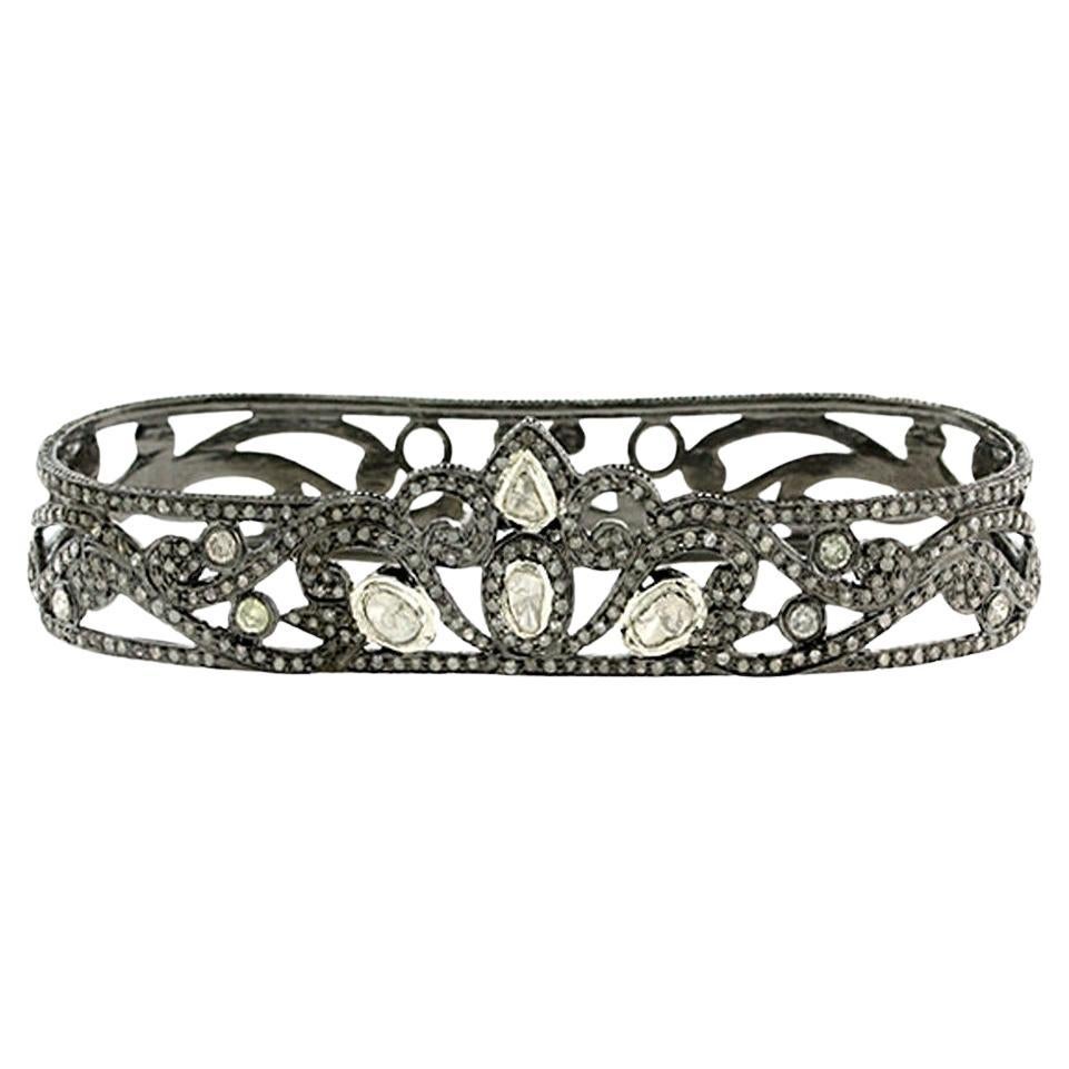 Rose Cut Diamonds Palm Bracelet With Black Diamonds Made In Silver For Sale