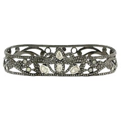 Bracelet palmier avec diamants taille rose et diamants noirs en argent