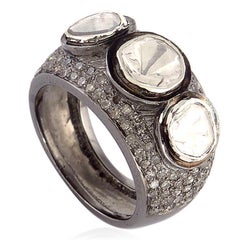 Rose Cut Diamonds Ring With Pave Diamonds In Silver