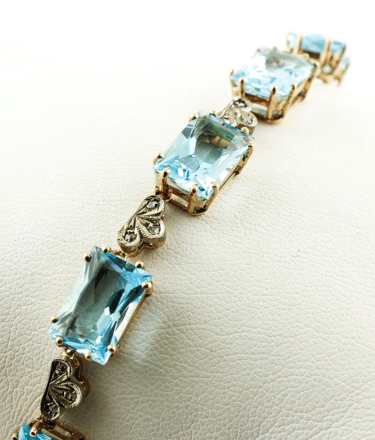 Rose Cut Diamonds Rose Gold and Silver Link Necklace at 1stDibs