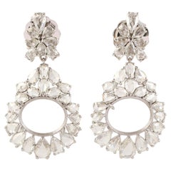 Boucles d'oreilles pendantes en or blanc 18 carats, diamants taillés en rose et rubis