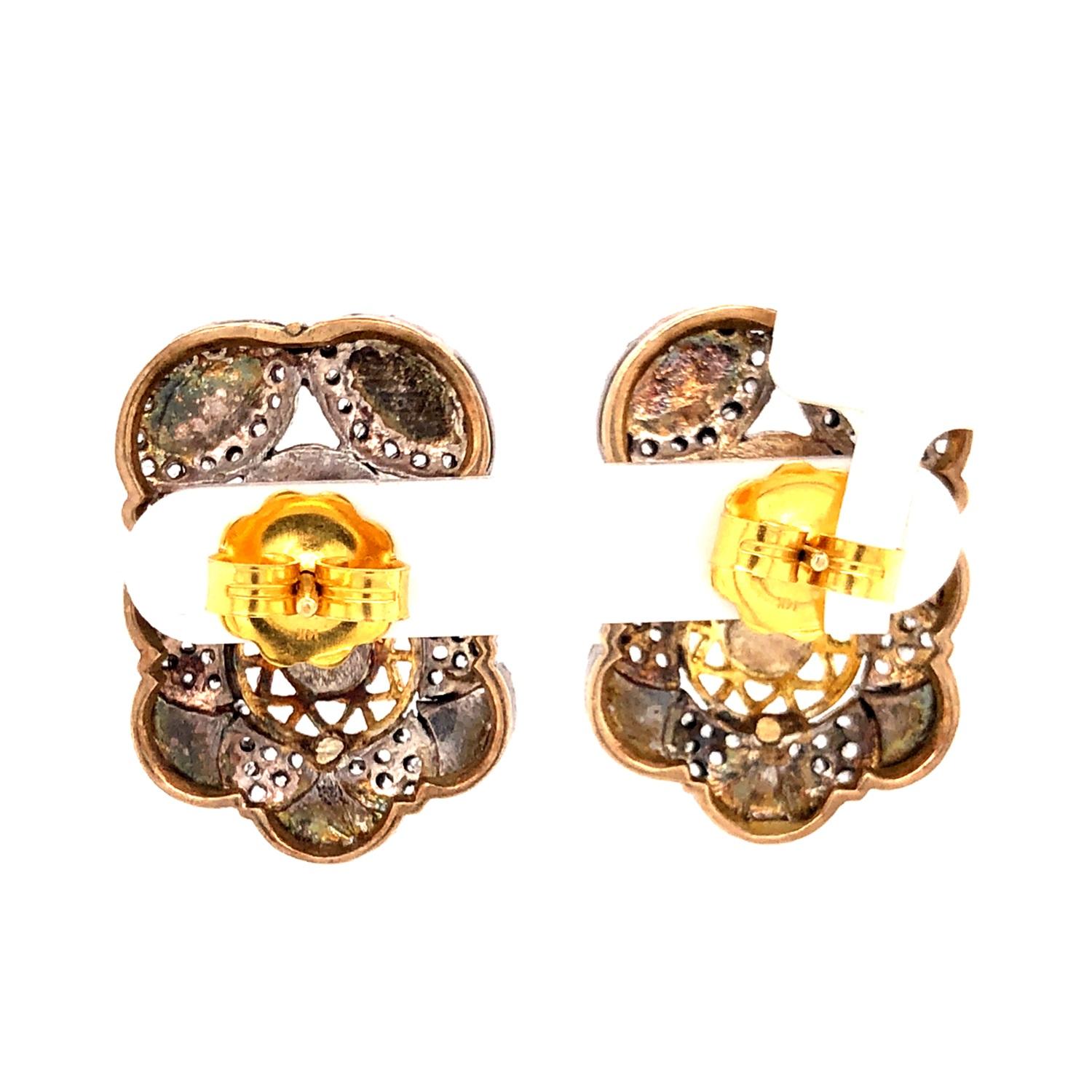 Rose Cut Diamonds Studs With Filigree Work Made In Silver & 18k Gold In New Condition For Sale In New York, NY