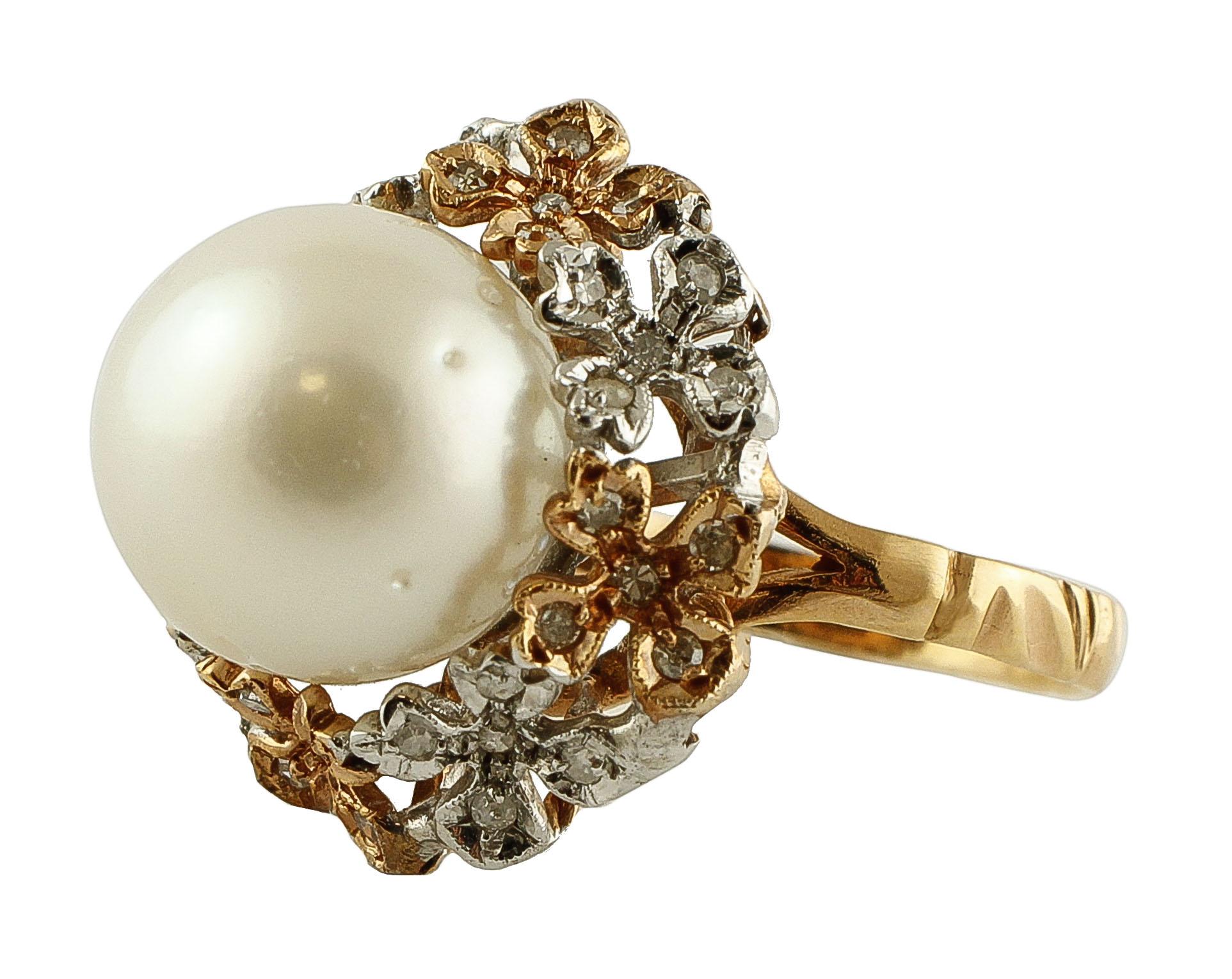 Rose Cut Diamonds, White Pearl, Rose and White Gold Flower Theme Cluster Ring For Sale 4