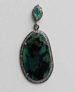 Rose-Cut Emerald and Diamond Dangle Earrings