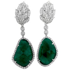 Rose Cut Emerald and Diamond Gold Earrings