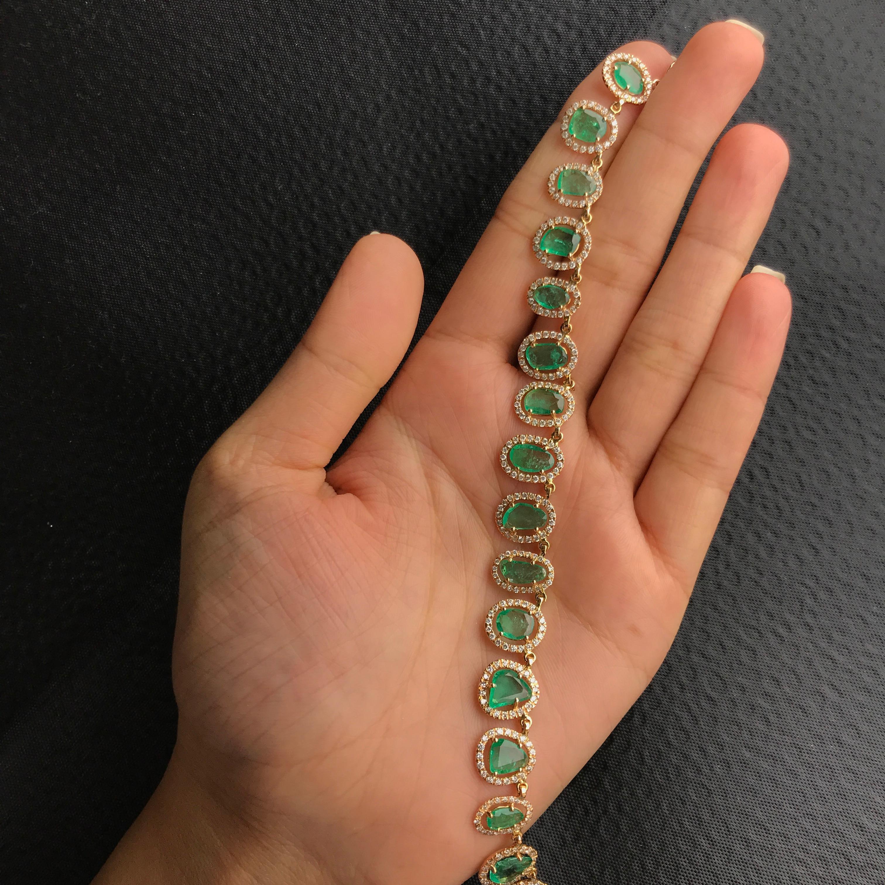 Art Deco Rose Cut Emerald and Diamond Necklace