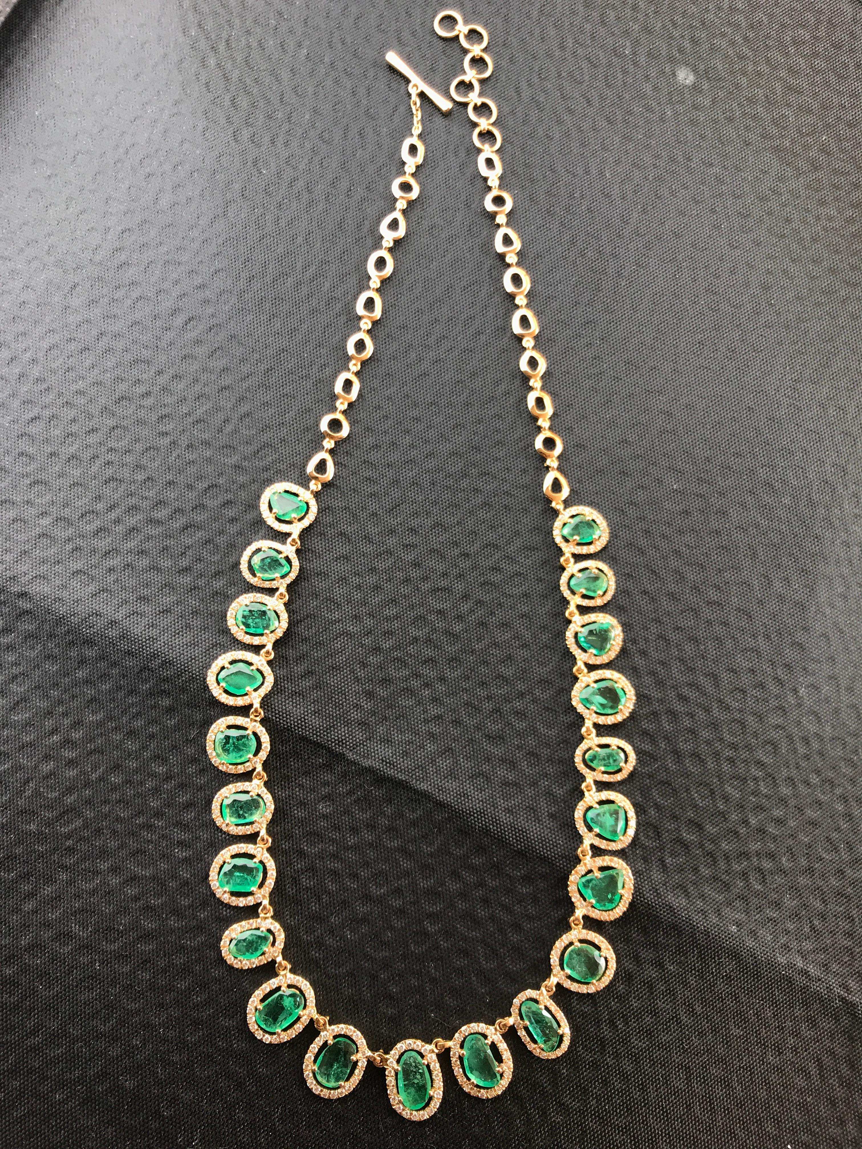 Women's Rose Cut Emerald and Diamond Necklace