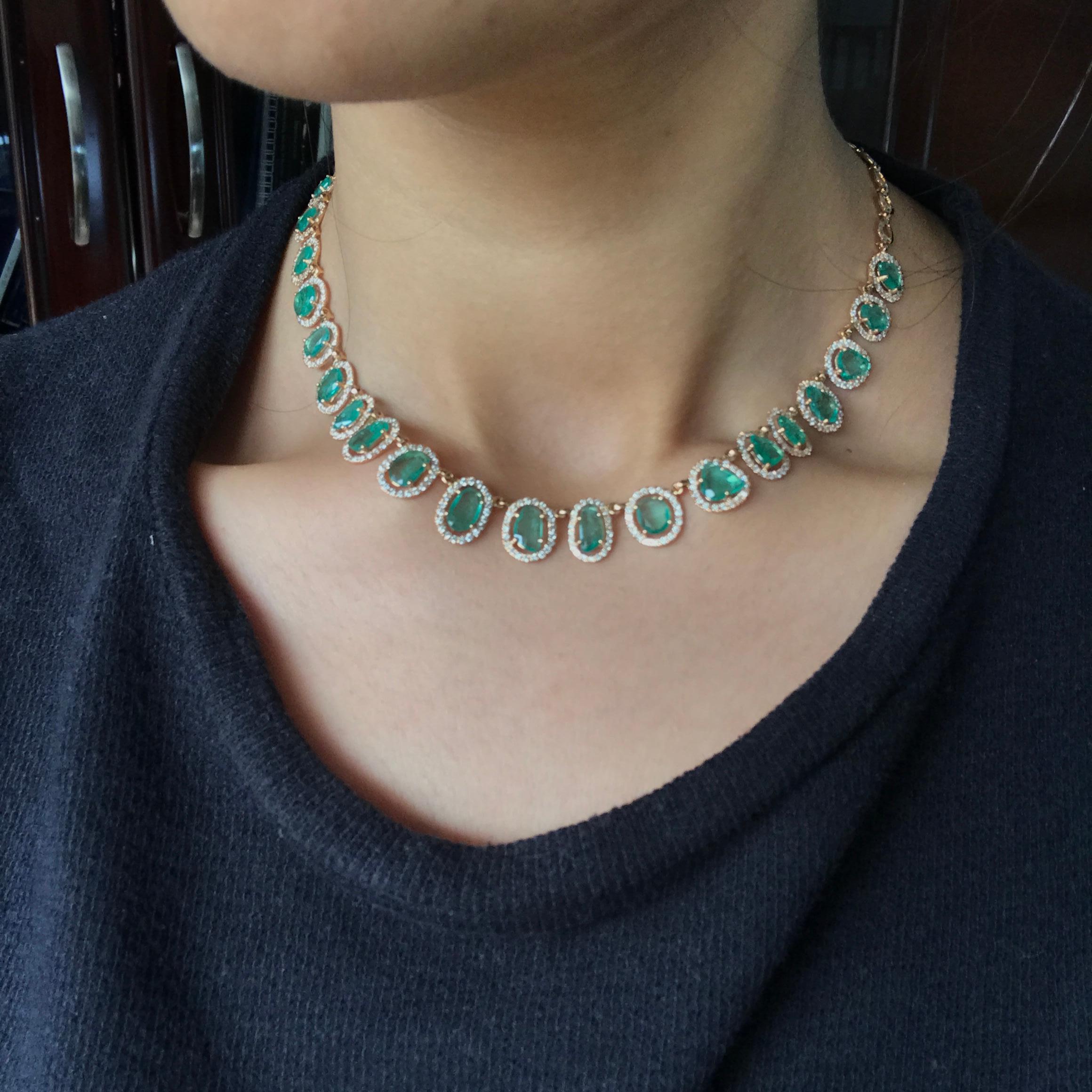 Rose Cut Emerald and Diamond Necklace 1