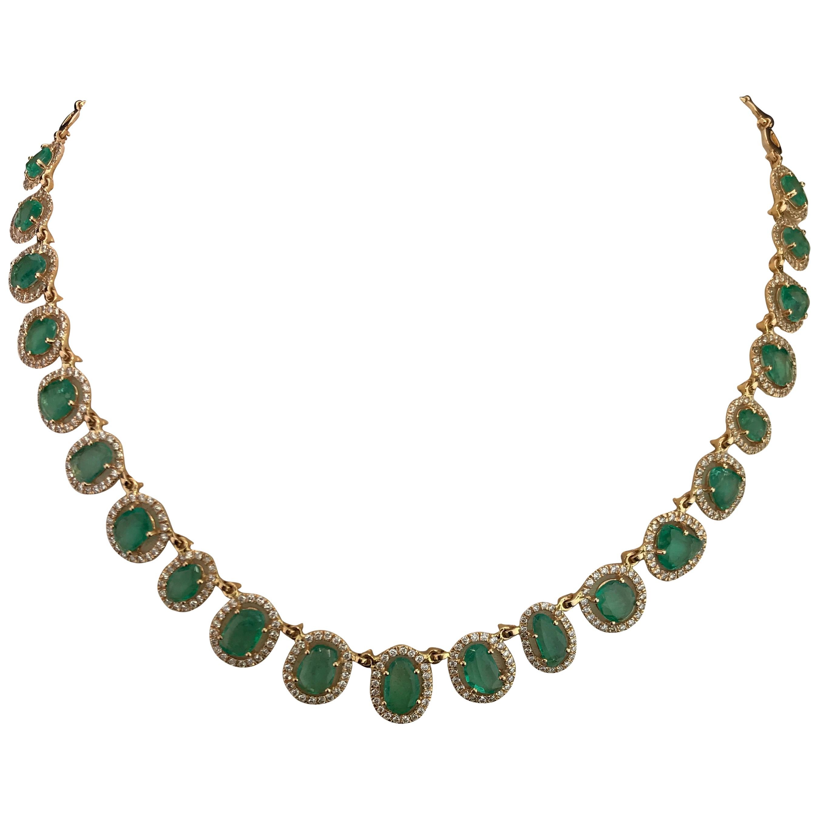 Rose Cut Emerald and Diamond Necklace