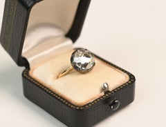 Rose Cut Engagement Ring. GIA 1.60ct Diamond Blackened 18K Yellow Gold K SI2
