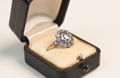 Rose Cut Engagement Ring. GIA 1ct Diamond Cluster Ring L SI2 Silver Yellow Gold