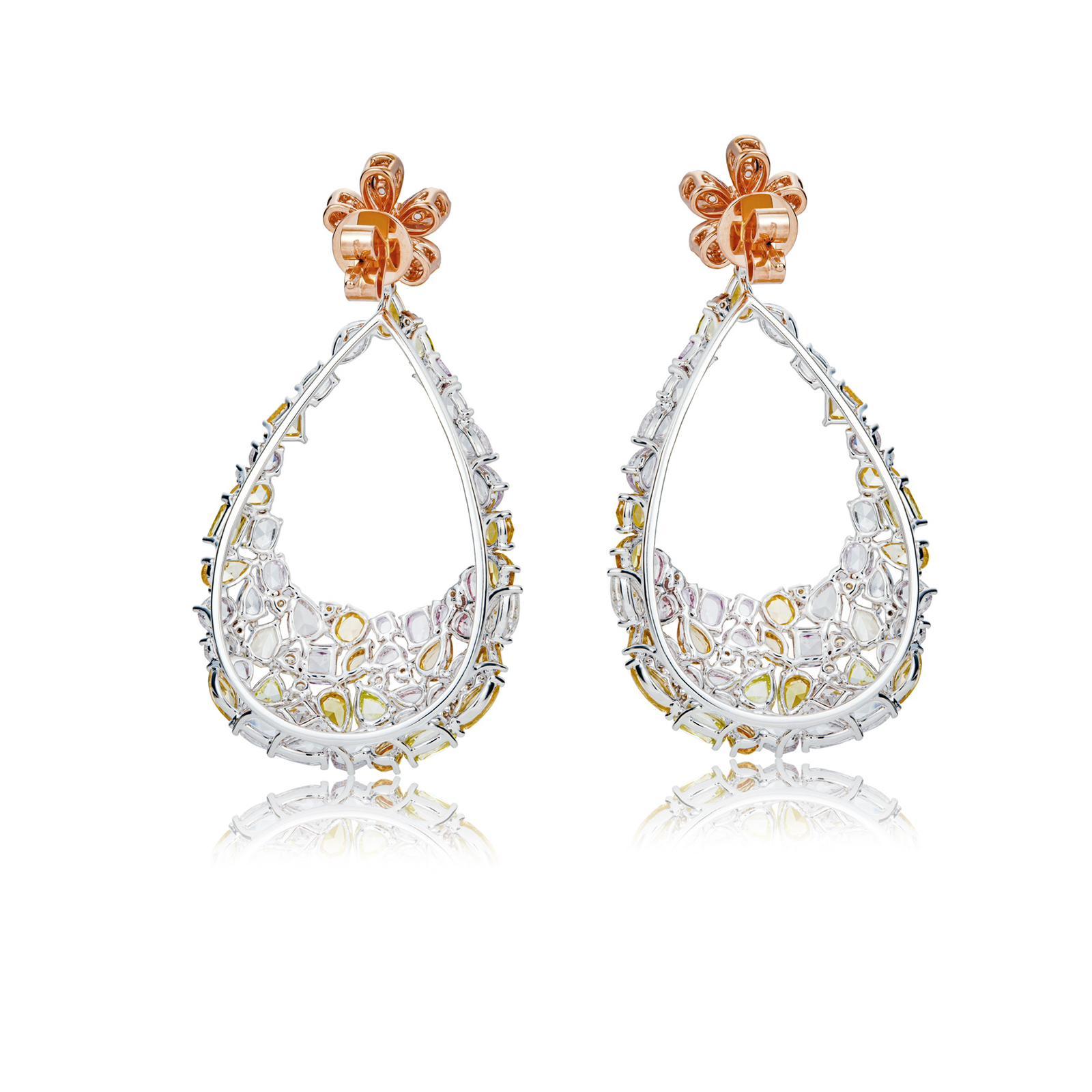 Women's Rose Cut Fancy Color Diamond Earrings Mix Shape One-of-a-kind by MDJ Jewels  For Sale