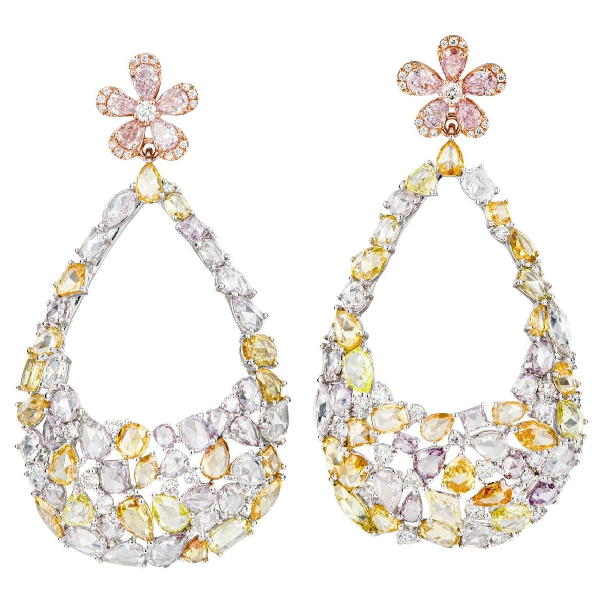 Rose Cut Fancy Color Diamond Earrings Mix Shape One-of-a-kind by MDJ Jewels  For Sale