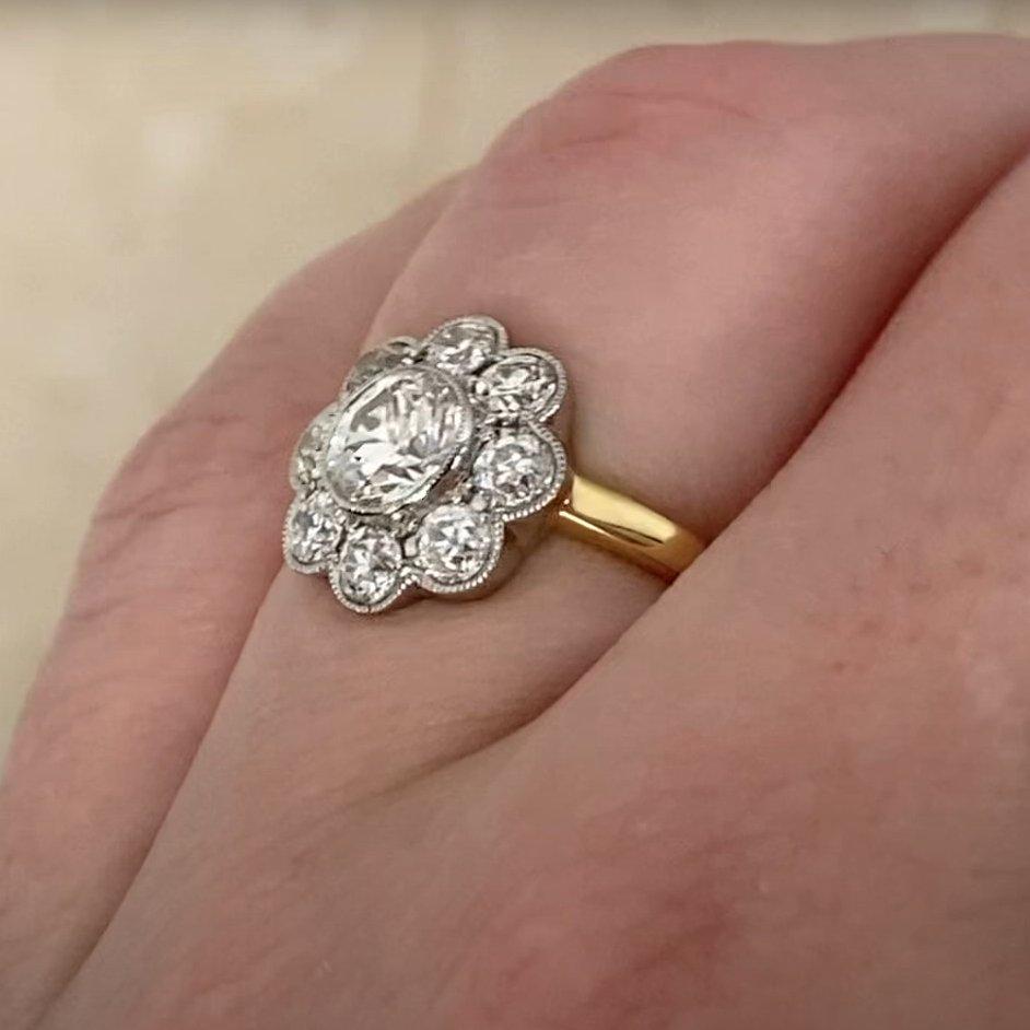 Bague grappe florale en or jaune 18 carats avec diamants taille rose (environ 0,7 carat) Pour femmes en vente
