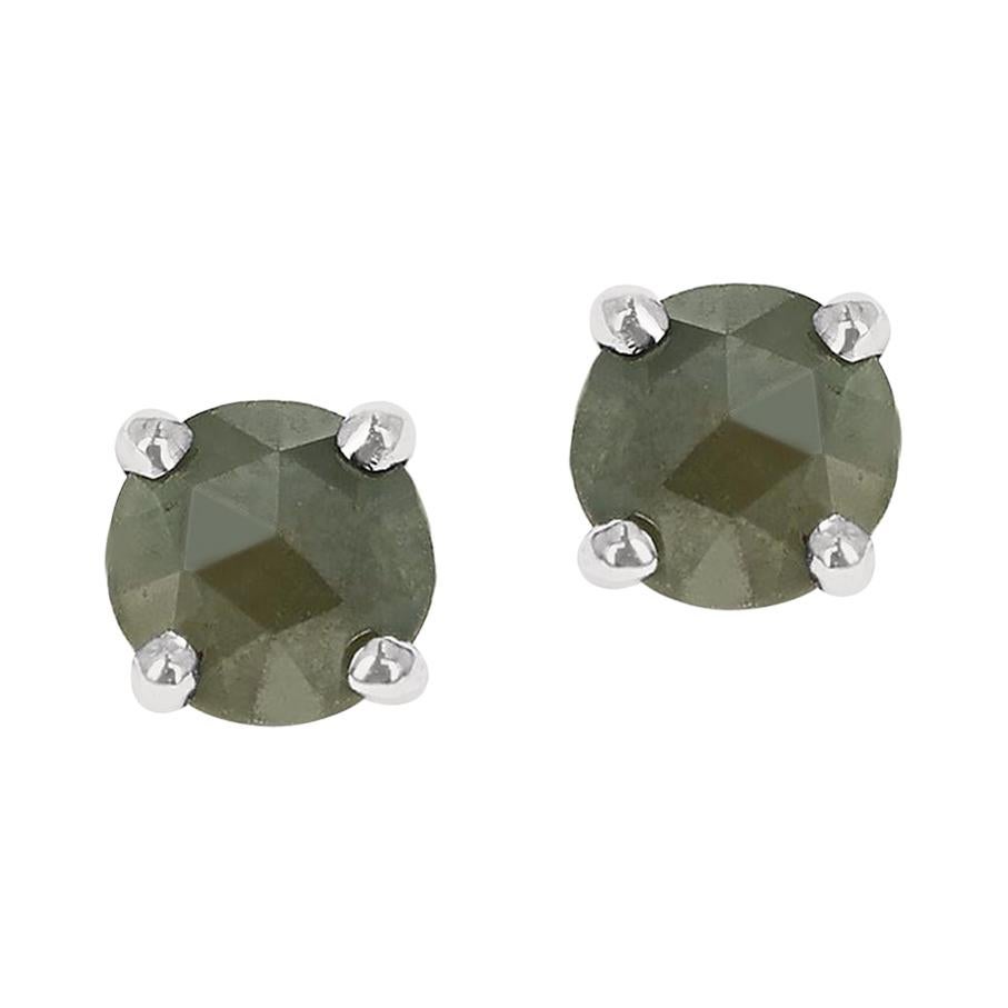 Rose Cut Gray Diamond Stud Earrings Made in 14k White Gold