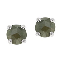 Rose Cut Gray Diamond Stud Earrings Made in 14k White Gold
