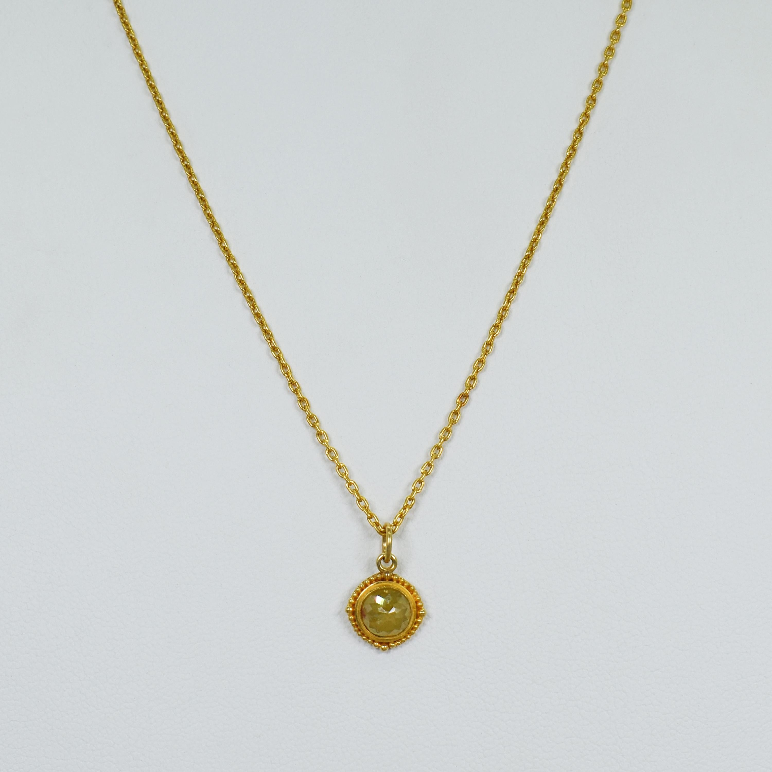 Grüner Rosenschliff-Diamant 18 Karat Gold Anhänger Halskette 1