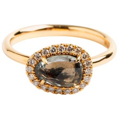 Rose Cut Green Sapphire and Diamond Halo Dress Ring, Hallmarked London 2019