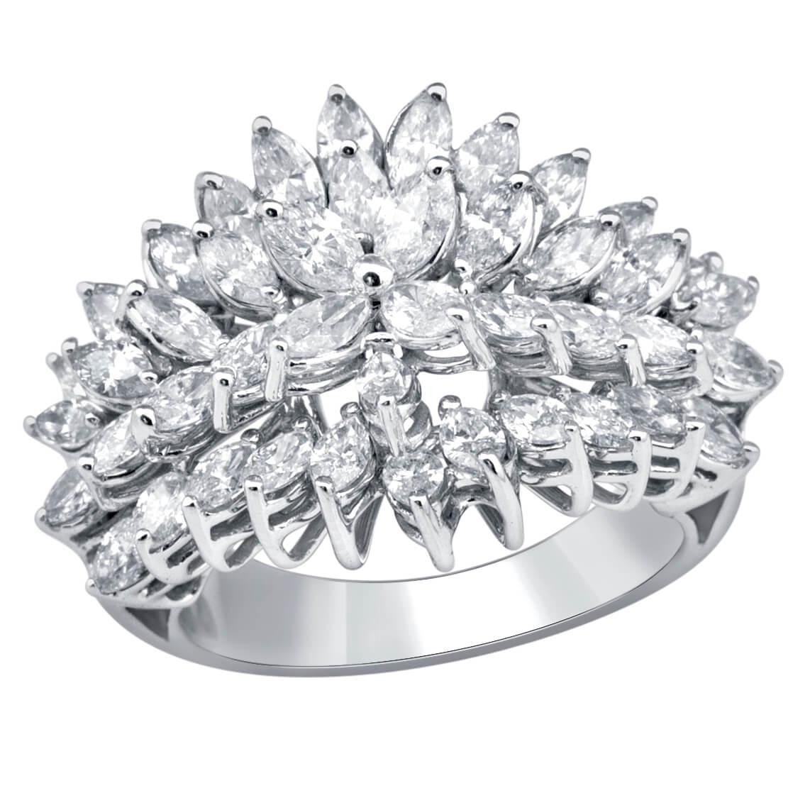 Modern Rose Cut Marquise Shaped Diamond Ring Made In 18k White Gold