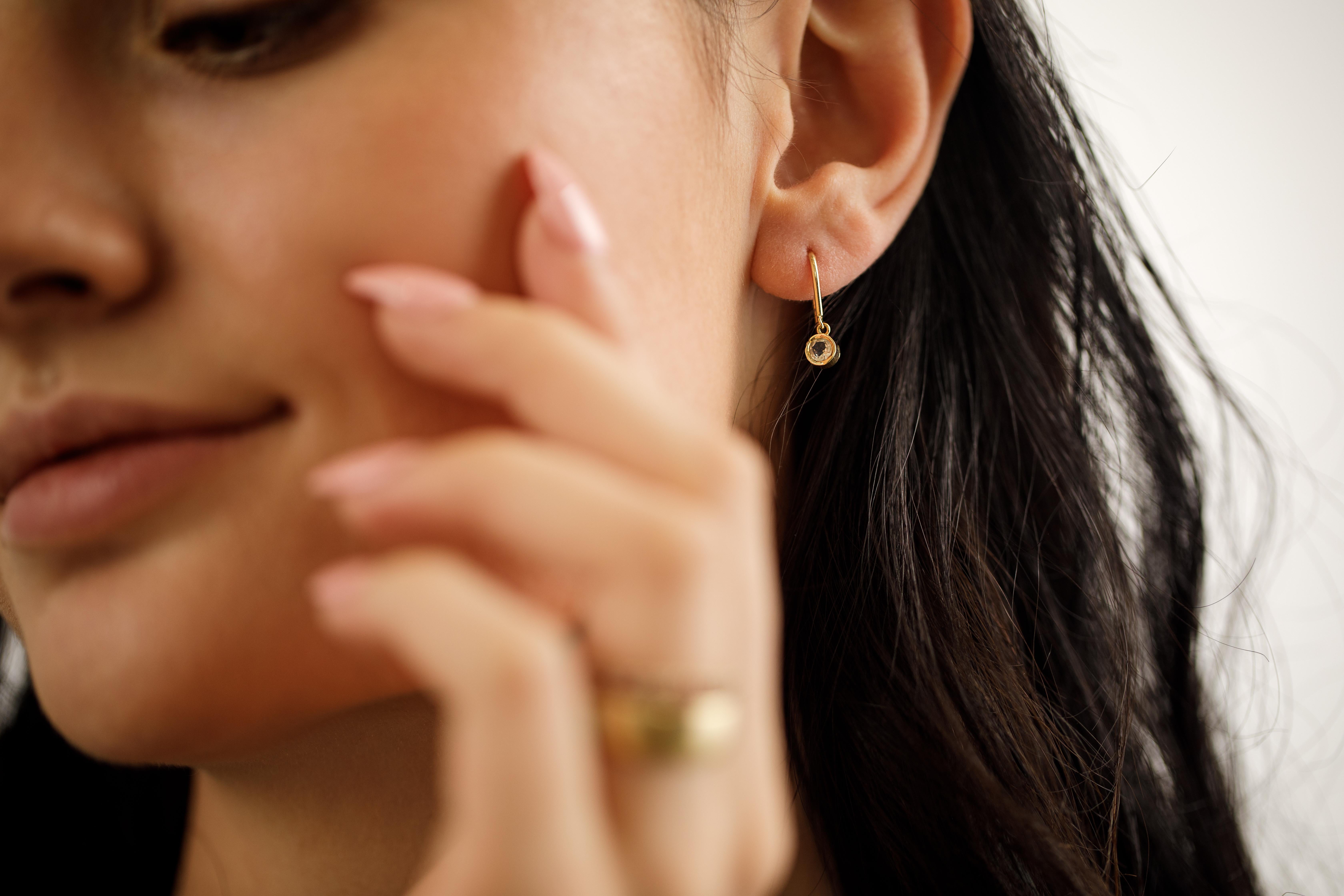 Modern Rose Cut Moonstone Dangle Earrings