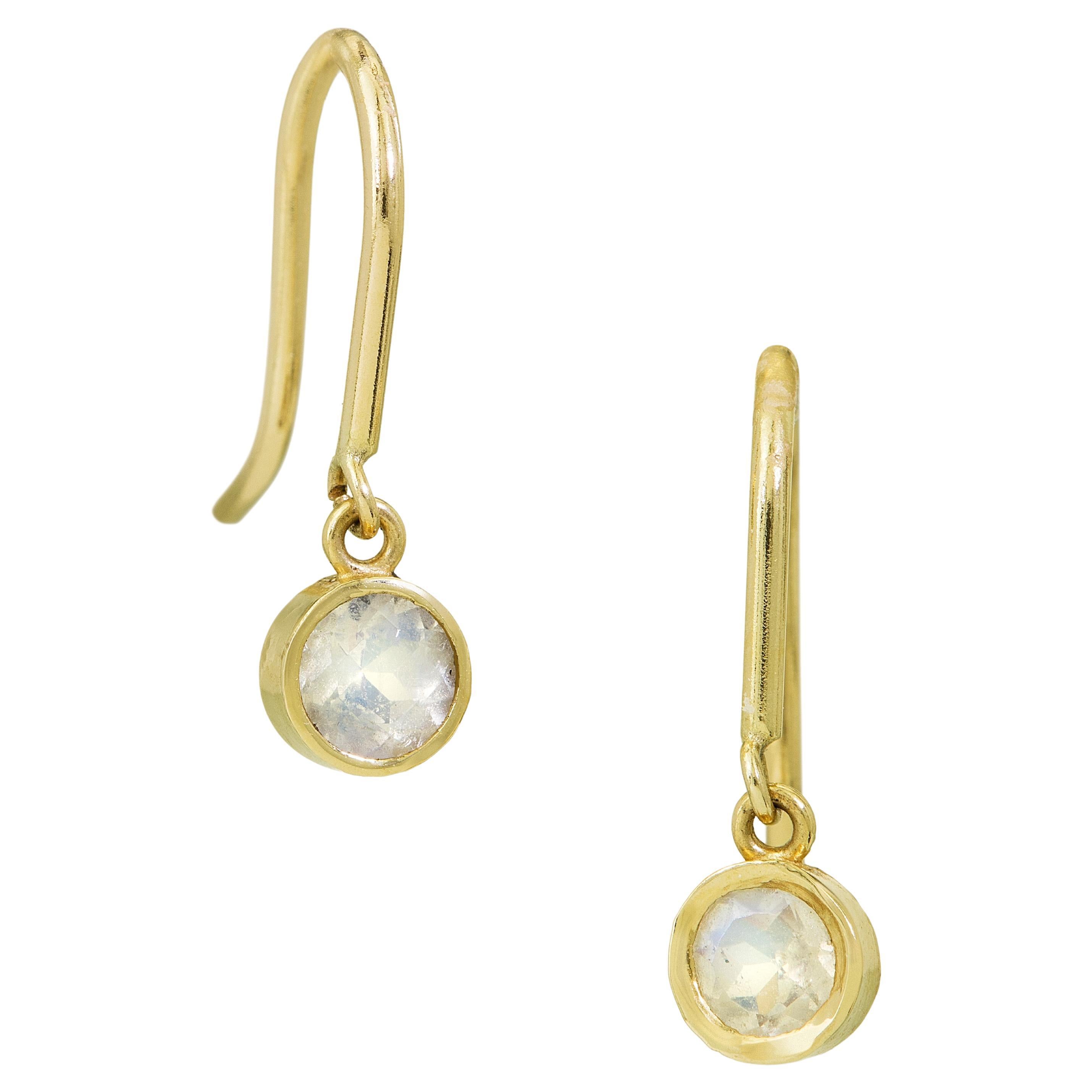 Rose Cut Moonstone Dangle Earrings