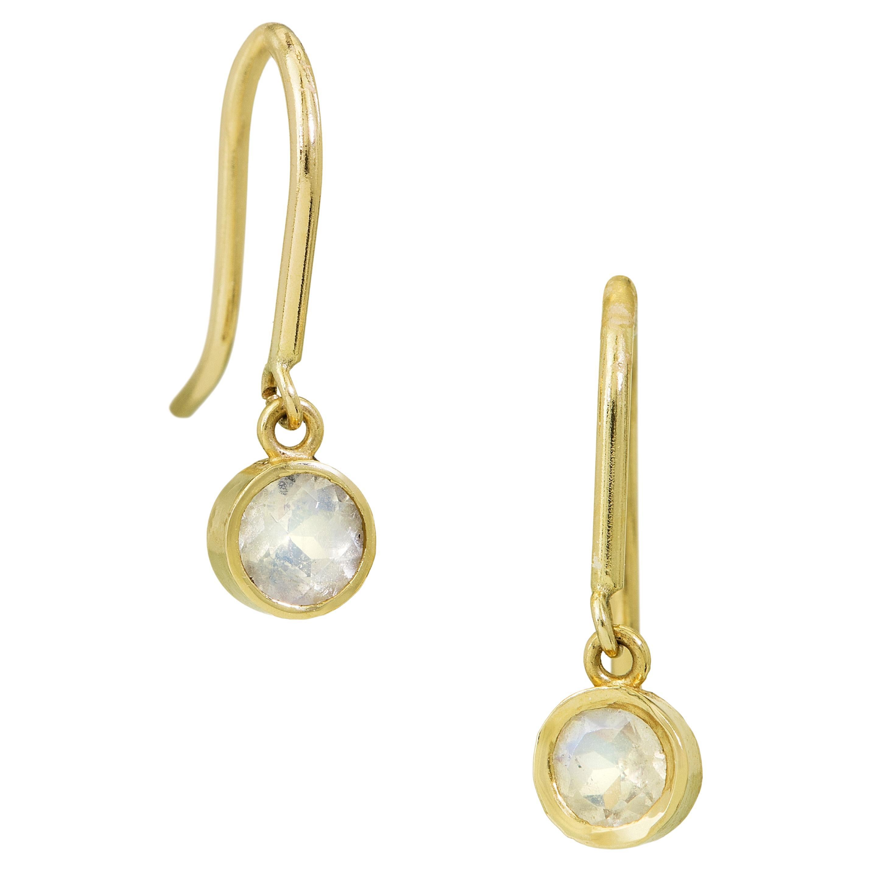 Rose Cut Moonstone Dangle Earrings For Sale