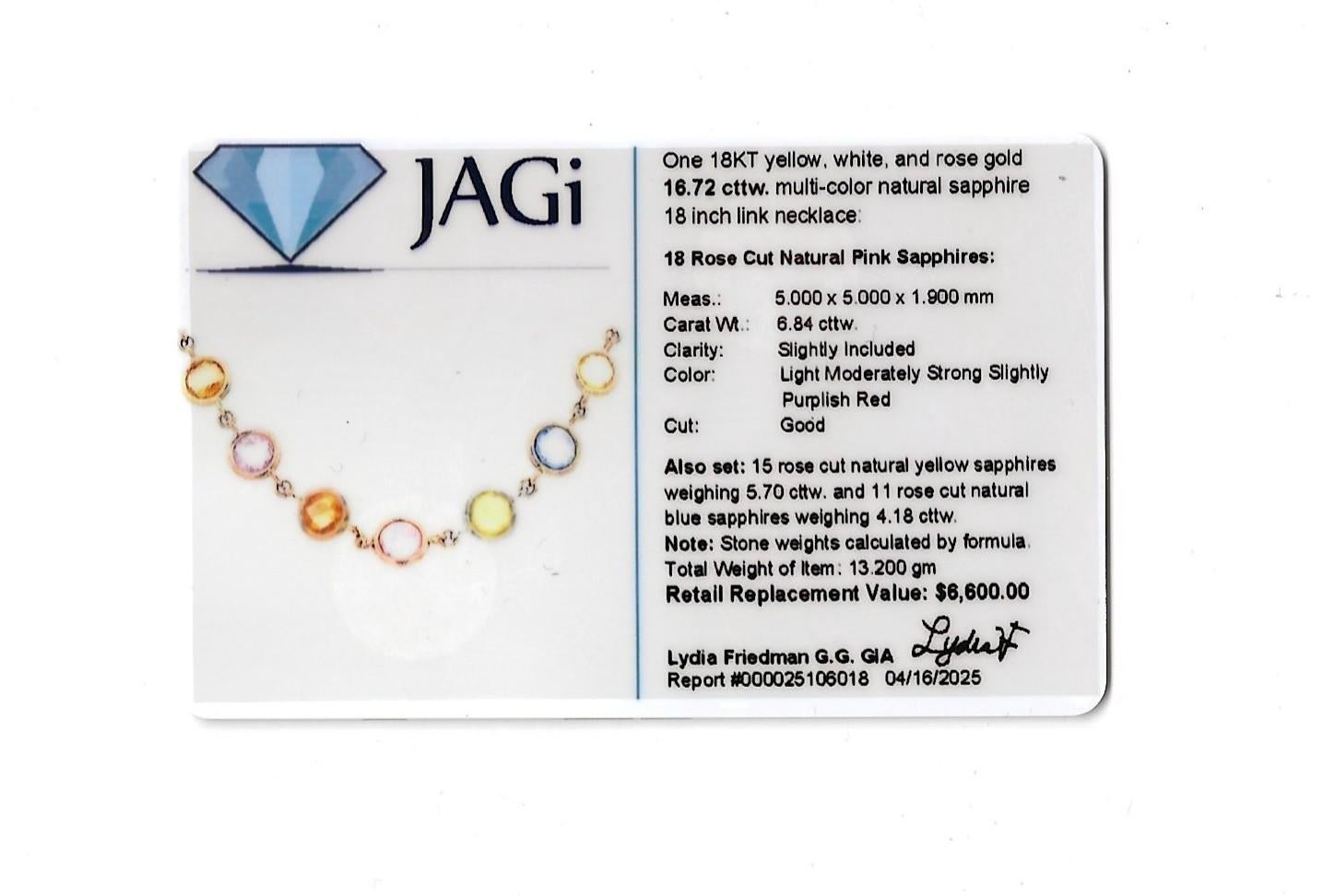 Rose Cut Multi-Color Natural Sapphire Link Halskette in Tri-Tone 18 Karat Gold im Angebot 5