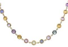 Rose Cut Multi-Color Natural Sapphire Link Necklace in Tri-Tone 18 Karat Gold