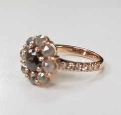 Rose Cut Natural Diamond Cluster Ring Set in 14 Karat Rose Gold