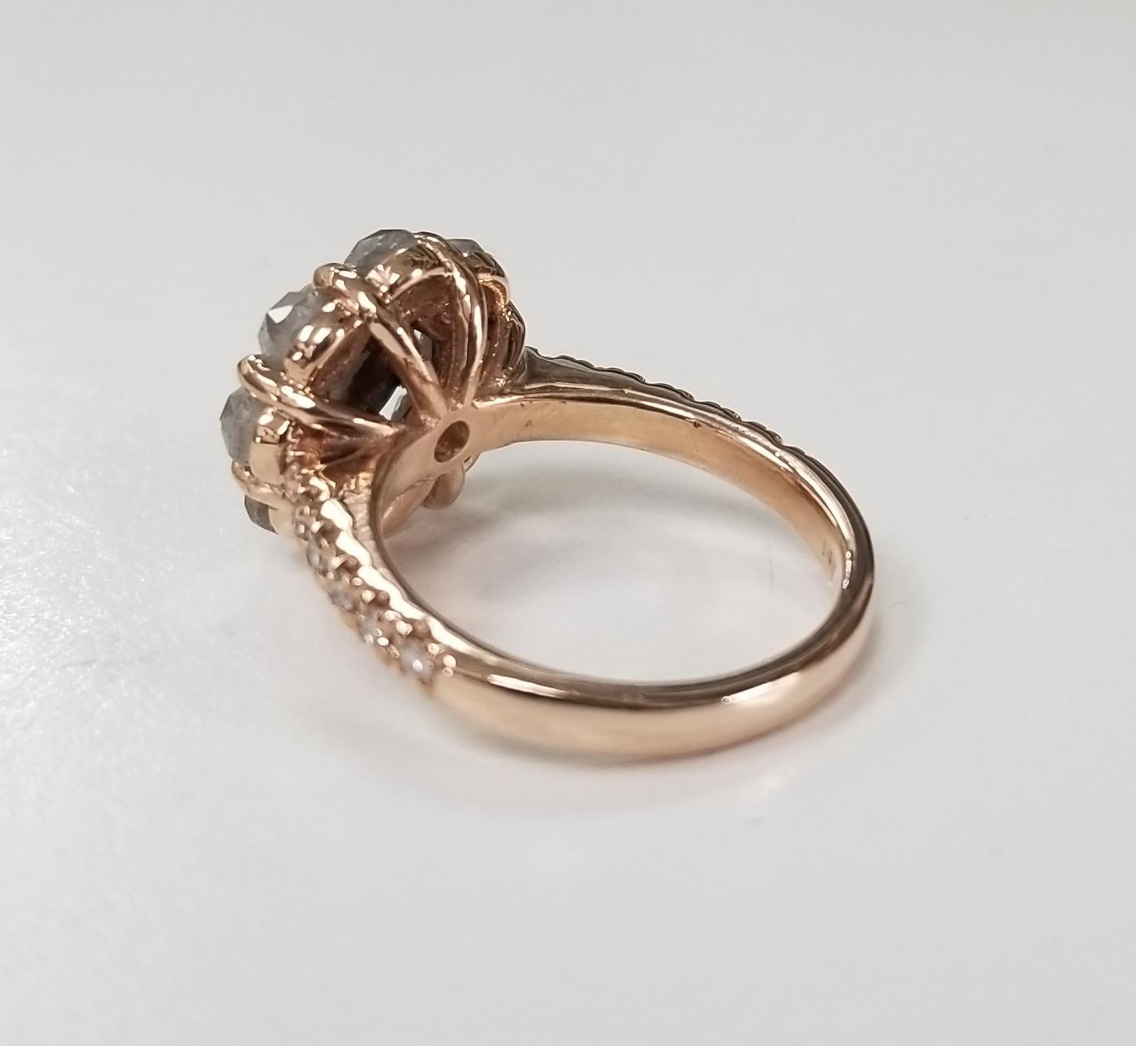 Contemporary Rose Cut Natural Diamond Cluster Ring Set in 14 Karat Rose Gold For Sale