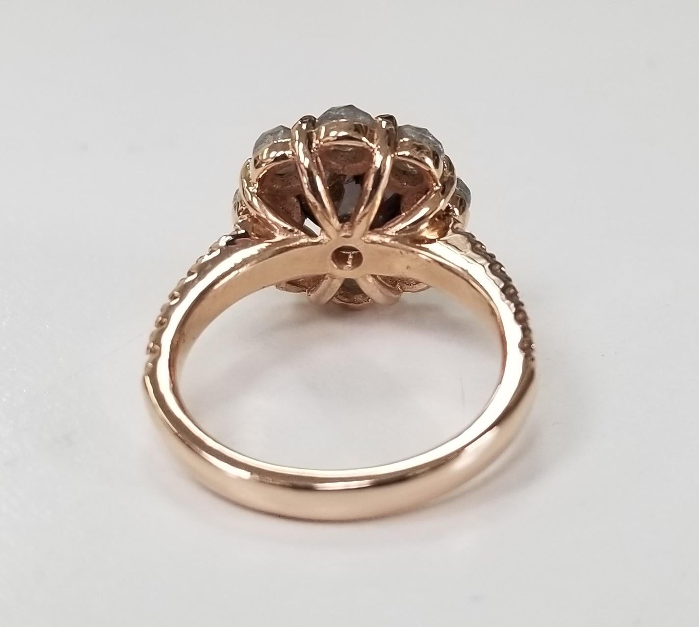 Round Cut Rose Cut Natural Diamond Cluster Ring Set in 14 Karat Rose Gold For Sale