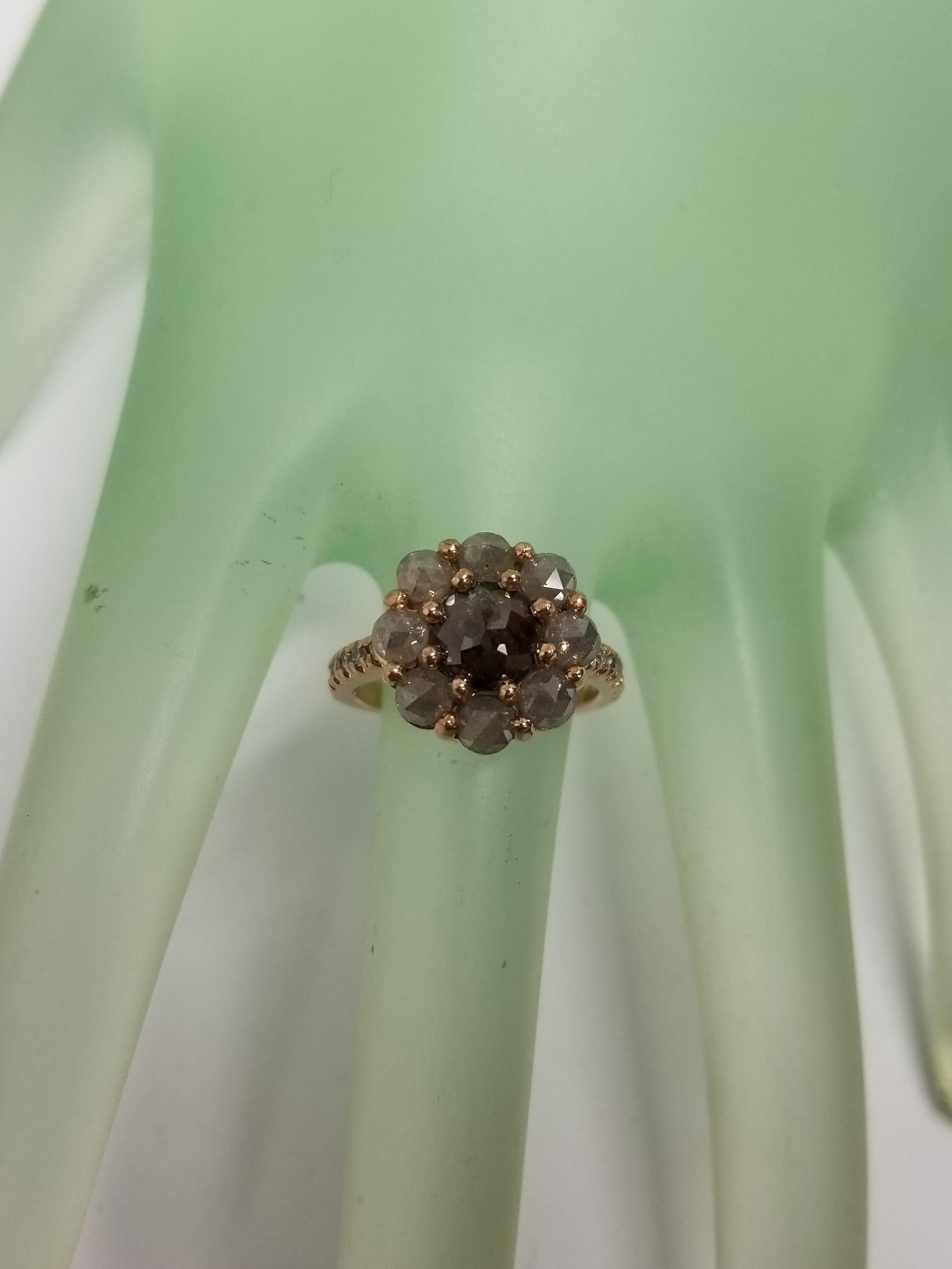 Rosenschliff Natürlicher Diamant-Cluster-Ring aus 14 Karat Roségold für Damen oder Herren im Angebot