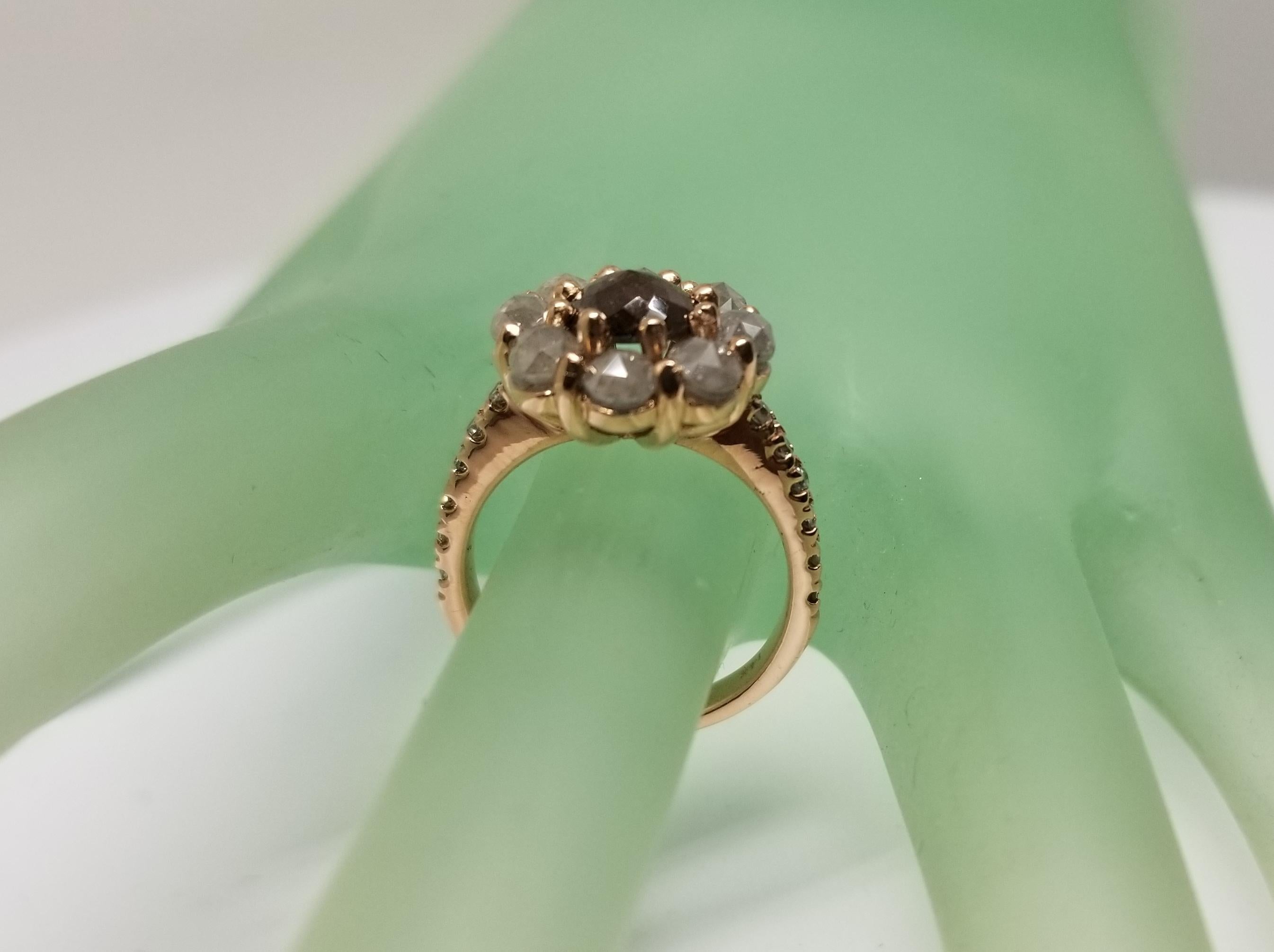 Rose Cut Natural Diamond Cluster Ring Set in 14 Karat Rose Gold For Sale 1