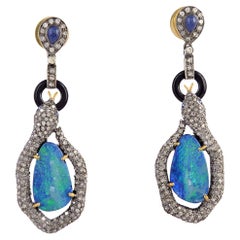 Rose Cut Opal with Multi Gemstone & Pave Diamonds Snake Shape Dangle Earrings