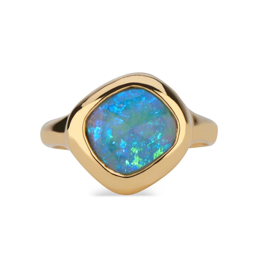 Rose Cut Organic Shape Ethiopian Opal Bezel Set Ring in 22 Karat Gold In New Condition In New York, NY
