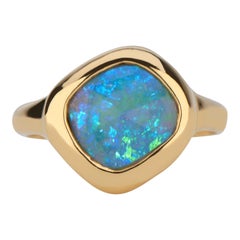 Rose Cut Organic Shape Ethiopian Opal Bezel Set Ring in 22 Karat Gold