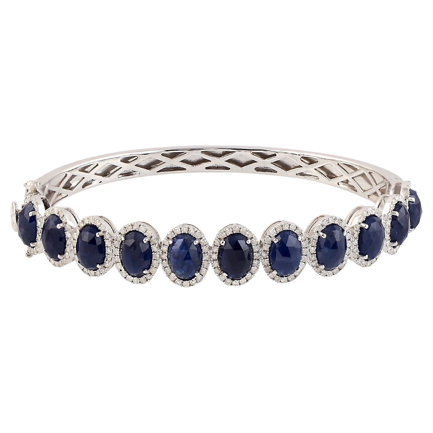 Rose Cut Oval Blue Sapphire Tennis bracelet Made in 14k Gold For Sale