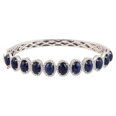 Rose Cut Oval Blue Sapphire Tennis bracelet Made in 14k Gold