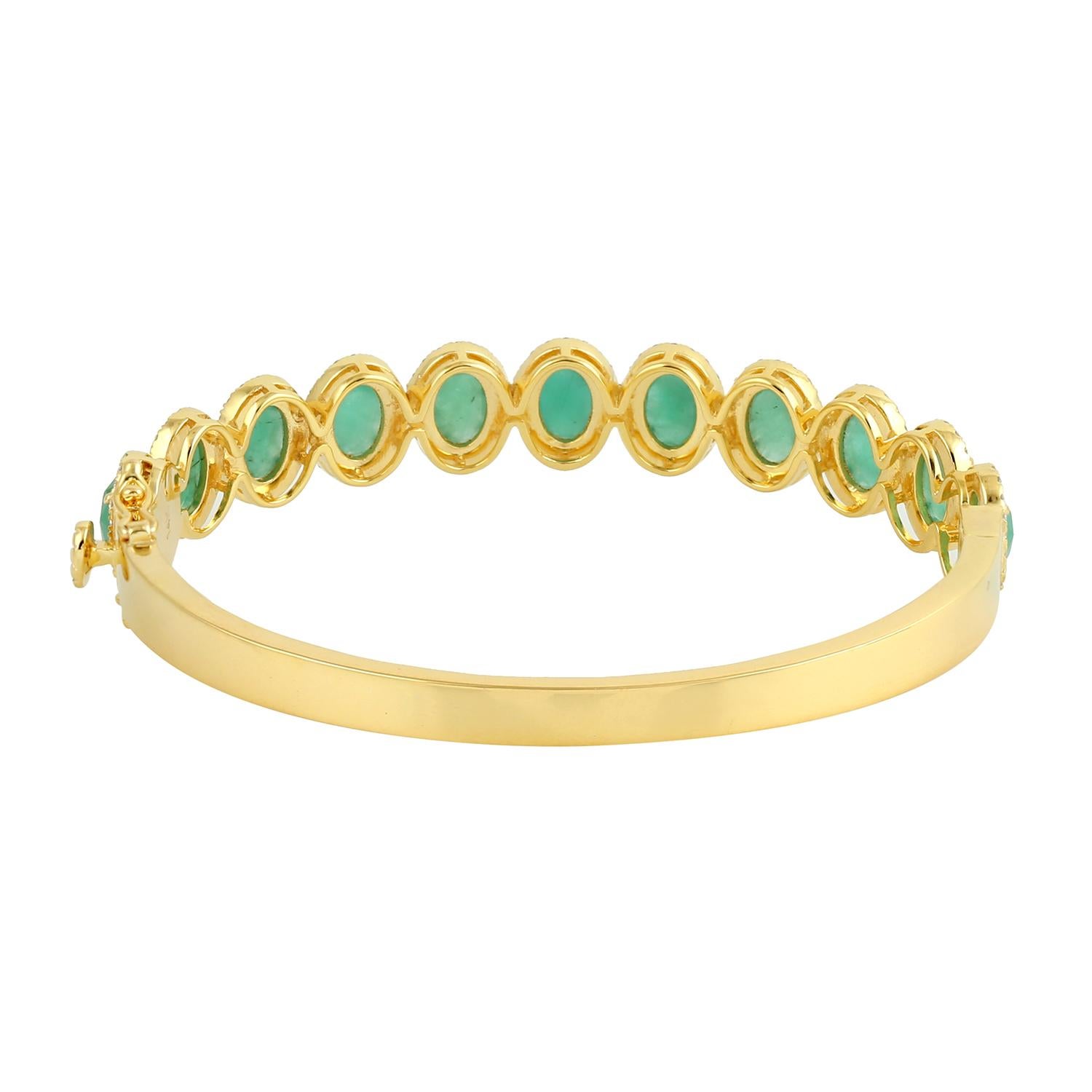Art Deco Rose Cut Oval Emerald Tennis bracelet Made in 14k Gold For Sale