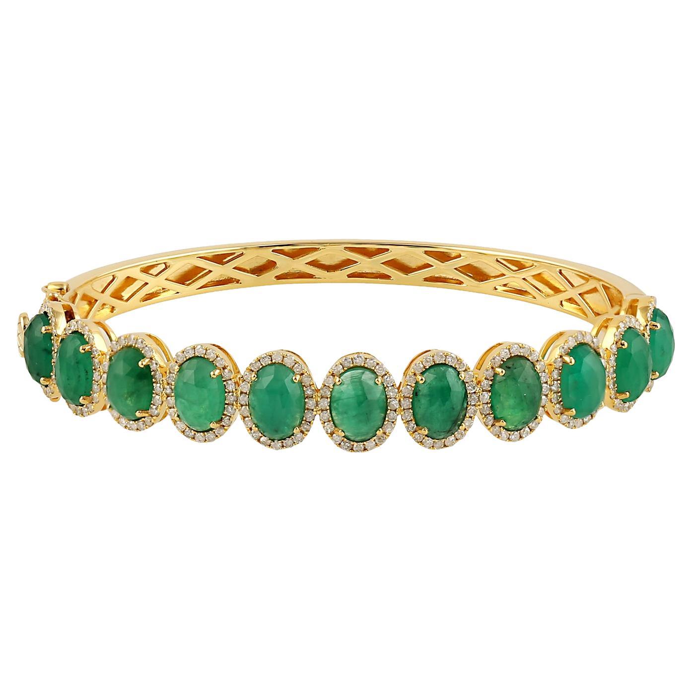 Ovales Smaragd-Tennisarmband im Rosenschliff aus 14k Gold im Angebot