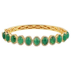 Rose Cut Oval Emerald Tennis bracelet Made in 14k Gold