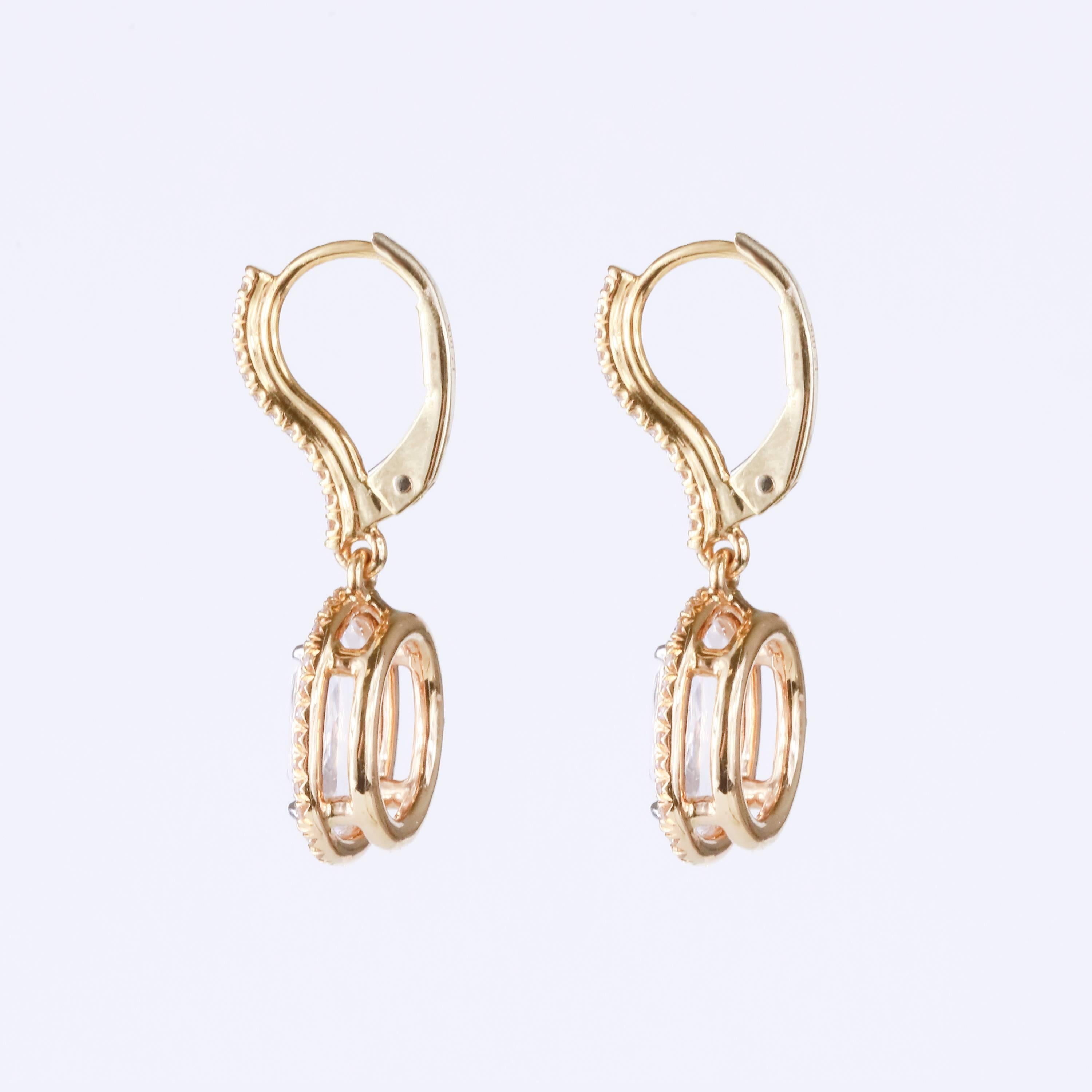 Rose Cut Oval F VS Diamond Dangle Earrings 2.57 Carat TW 18 Karat Rose Gold In New Condition For Sale In Chicago, IL