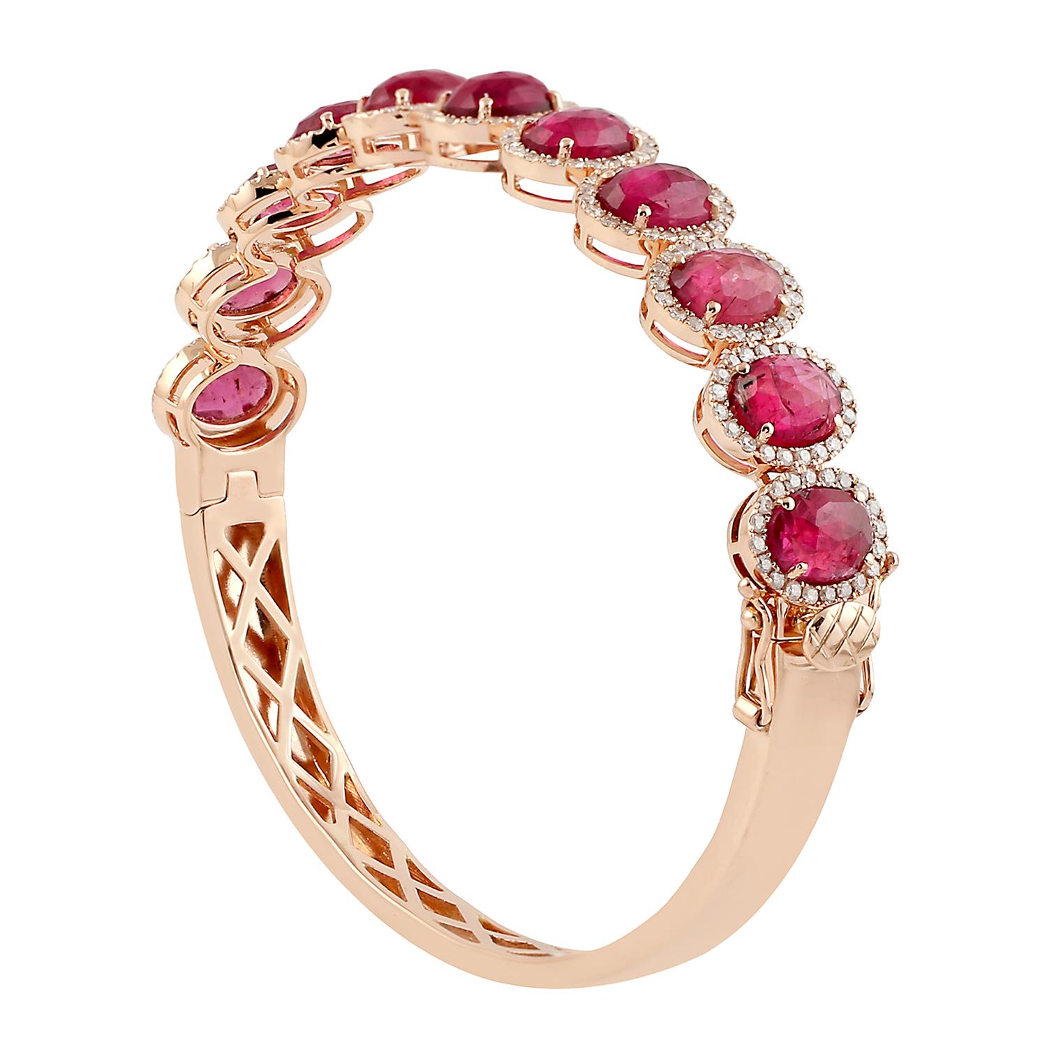Bracelet tennis en or 14 carats avec tourmaline ovale taillée en rose Pour femmes en vente