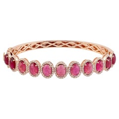 Bracelet tennis en or 14 carats avec tourmaline ovale taillée en rose