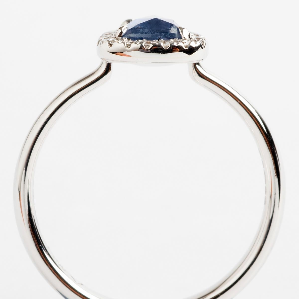Rose Cut Pale Blue Sapphire Halo Dress Ring, Hallmarked London, 2019 In Excellent Condition In Canterbury, GB