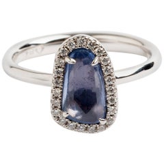 Rose Cut Pale Blue Sapphire Halo Dress Ring, Hallmarked London, 2019